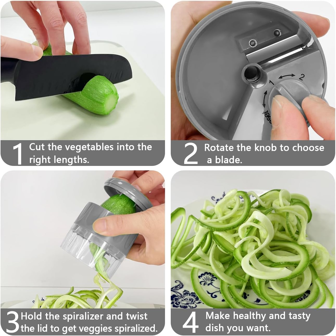 Vegetable Chopper, Multifunctional Food Chopper, Pro Onion Chopper, Vegetable Slicer Dicer Cutter with 5 Blades, Veggie Chopper with Container, 3 in 1 Spiralizer Included(9-in-1,Grey)