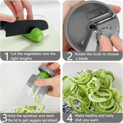 Vegetable Chopper, Multifunctional Food Chopper, Pro Onion Chopper, Vegetable Slicer Dicer Cutter with 5 Blades, Veggie Chopper with Container, 3 in 1 Spiralizer Included(9-in-1,Grey)