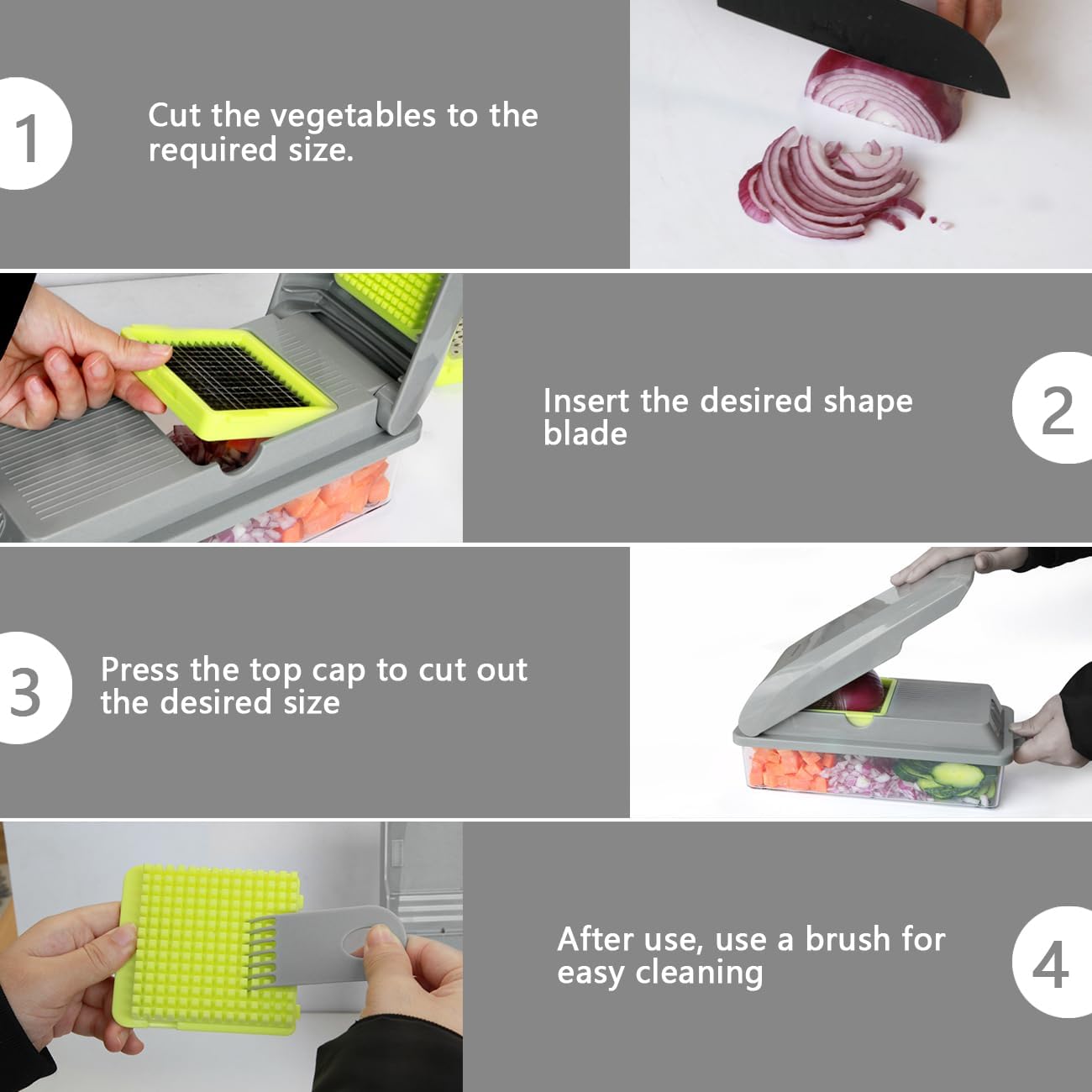 Vegetable Chopper, Multifunctional Food Chopper, Pro Onion Chopper, Vegetable Slicer Dicer Cutter with 5 Blades, Veggie Chopper with Container, 3 in 1 Spiralizer Included(9-in-1,Grey)