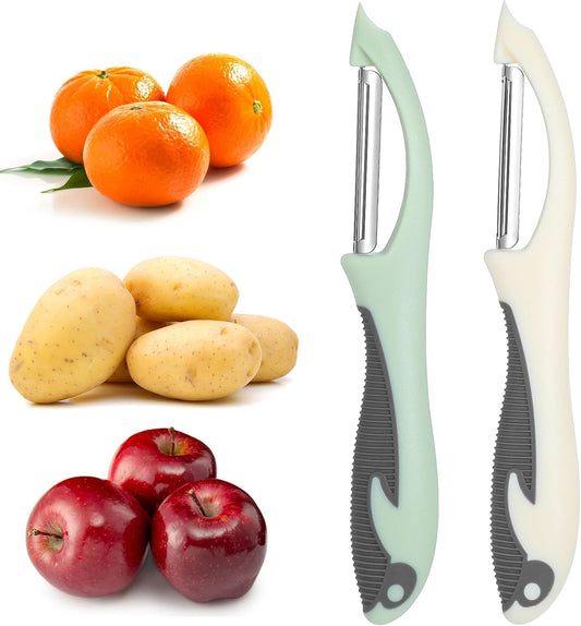 2Pcs Stainless Steel Vegetable and Fruit Peeler, Swivel Straight Veggie Peelers for Kitchen Apple Carrot Cucumber Potato with Non-Slip Grip Handle