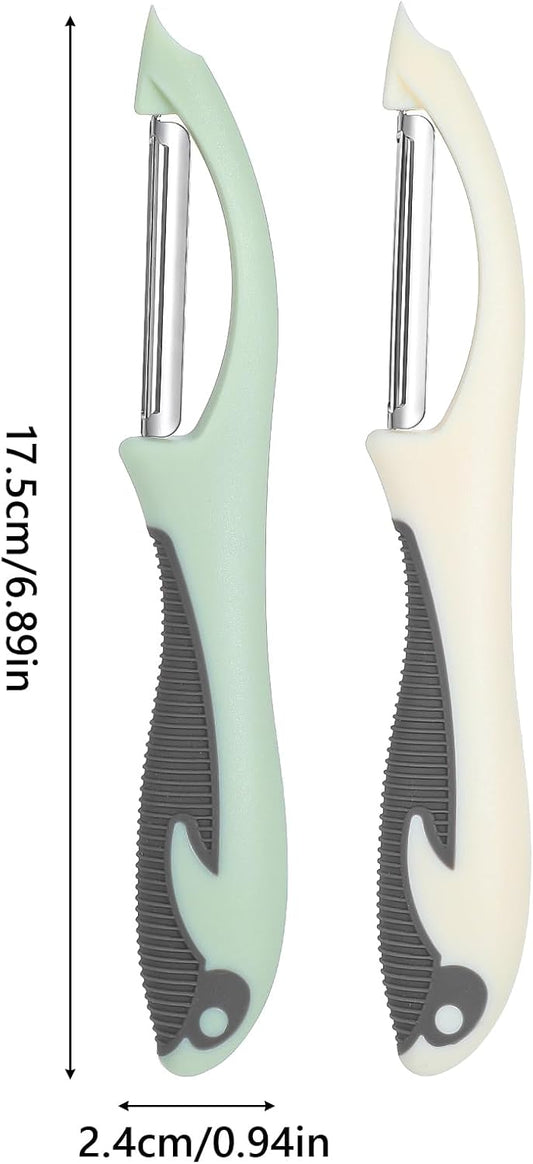 2Pcs Stainless Steel Vegetable and Fruit Peeler, Swivel Straight Veggie Peelers for Kitchen Apple Carrot Cucumber Potato with Non-Slip Grip Handle