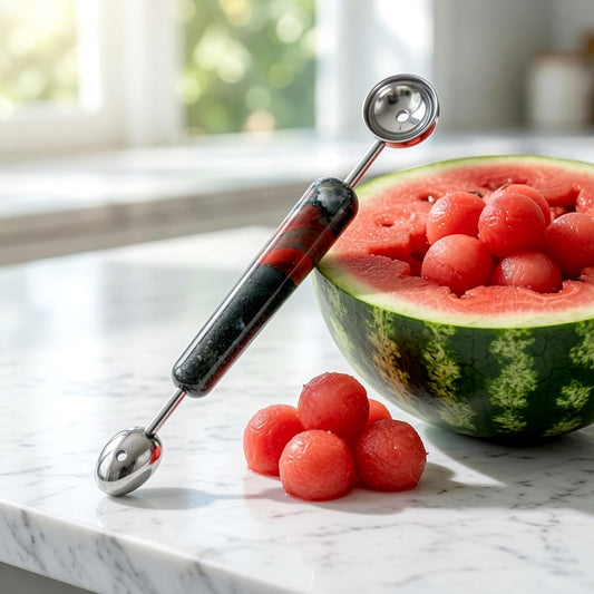 Melon Baller, 2 in 1 Stainless Steel Scoop for Fruits, Sorbet | Double Ended Ice Cream Ball Spoon, Mini Melon Baller, DIY Fruit Ball Scooper for Melon, Meatball, African bloodstone Handle