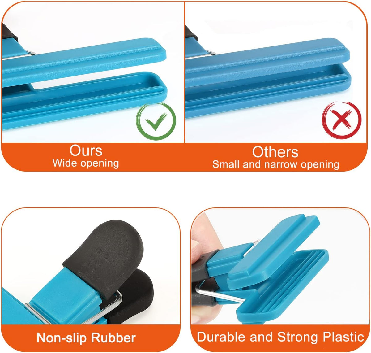 Chip Clips, 8 Pack Food Clips, Upgrade Wide Open Bag Clips for Food Storage with Air Tight Seal Grip (4 x L, 4 x S)