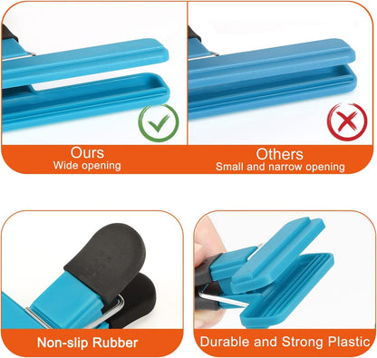 Chip Clips, 8 Pack Food Clips, Upgrade Wide Open Bag Clips for Food Storage with Air Tight Seal Grip (4 x L, 4 x S)