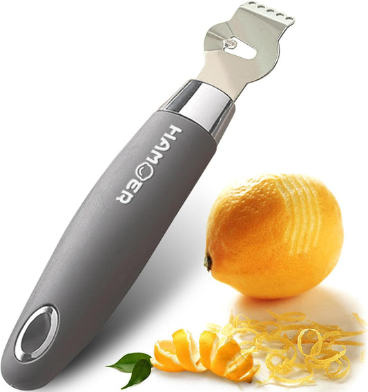 Lemon Lime Citrus Zester Channel knife 2-in-1 Tool Ergonomic Handle | Stainless steel blade,Rubber-plastic non-slip handle,Good grips,Electroplated decorative cover,For kitchen and bar