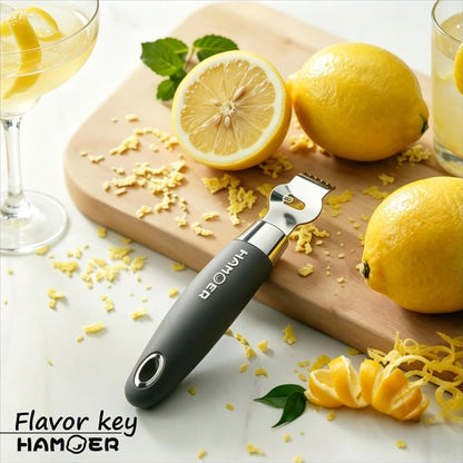 Lemon Lime Citrus Zester Channel knife 2-in-1 Tool Ergonomic Handle | Stainless steel blade,Rubber-plastic non-slip handle,Good grips,Electroplated decorative cover,For kitchen and bar
