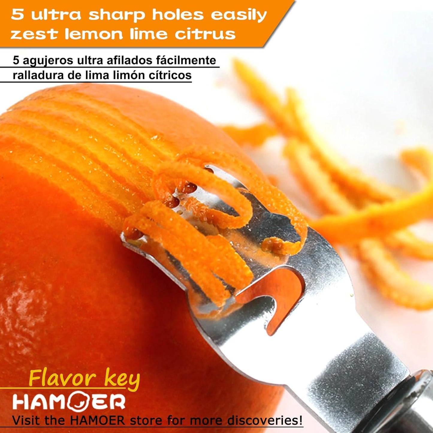 Lemon Lime Citrus Zester Channel knife 2-in-1 Tool Ergonomic Handle | Stainless steel blade,Rubber-plastic non-slip handle,Good grips,Electroplated decorative cover,For kitchen and bar