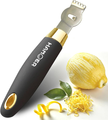 Lemon Lime Citrus Zester Channel knife 2-in-1 Tool Ergonomic Handle | Stainless steel blade,Rubber-plastic non-slip handle,Good grips,Electroplated decorative cover,For kitchen and bar