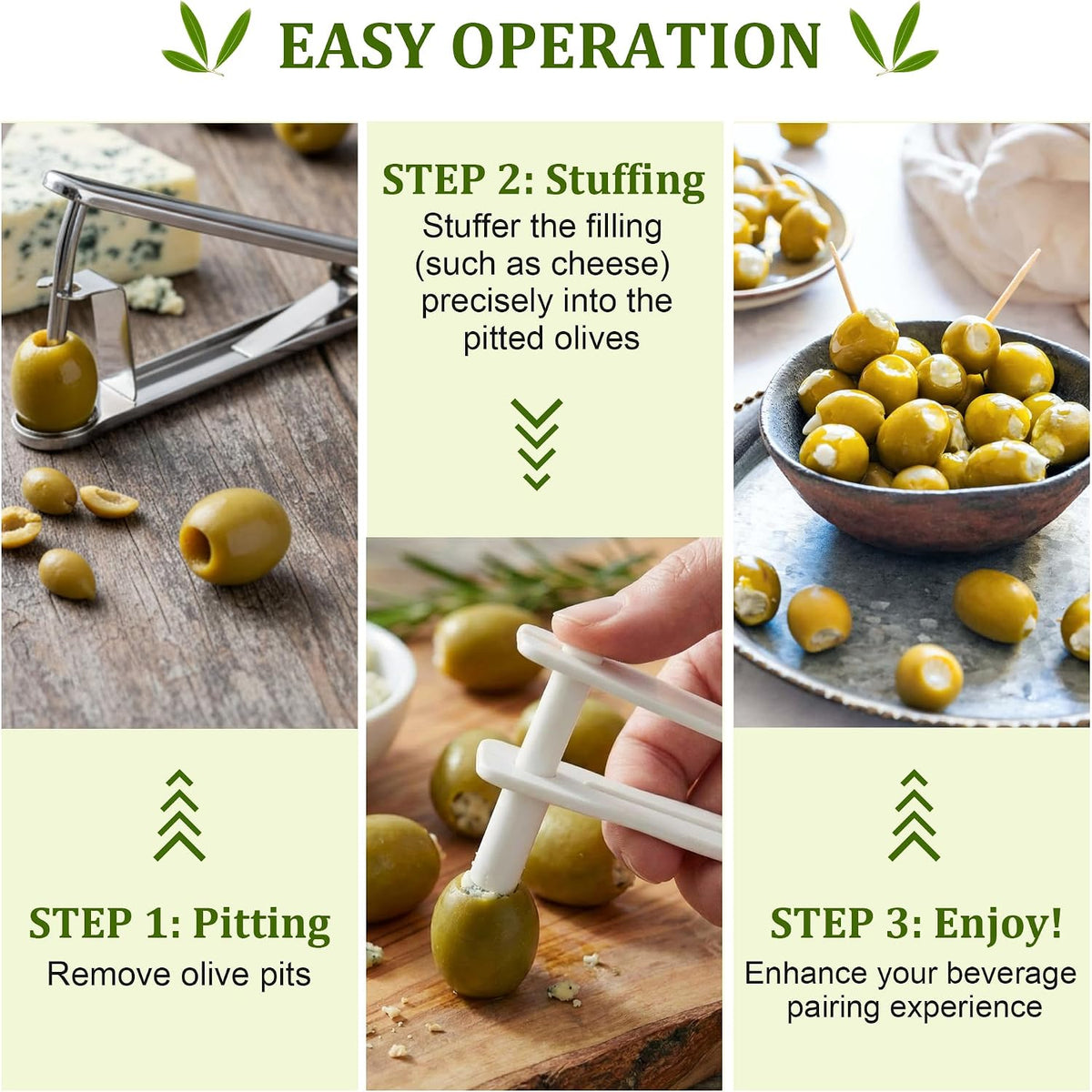 1 Set Olive Stuffer with Pitter, Blue Cheese Olive Stuffer Tool Kit