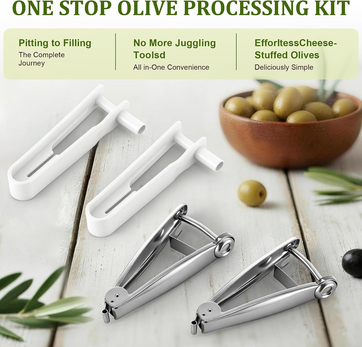 1 Set Olive Stuffer with Pitter, Blue Cheese Olive Stuffer Tool Kit