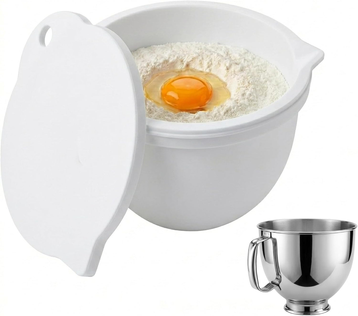 Food Grade Silicone Bowl Liner for 5 Qt KitchenAid Mixer with Lid, BPA-Free Odor-Free Easy Clean, White
