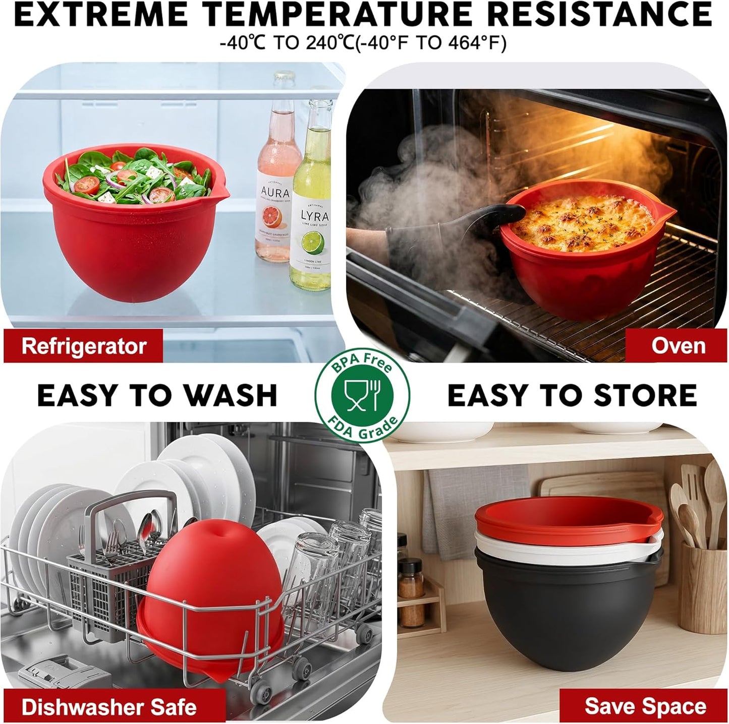 Food Grade Silicone Bowl Liner for 5 Qt KitchenAid Mixer with Lid, BPA-Free Odor-Free Easy Clean, White