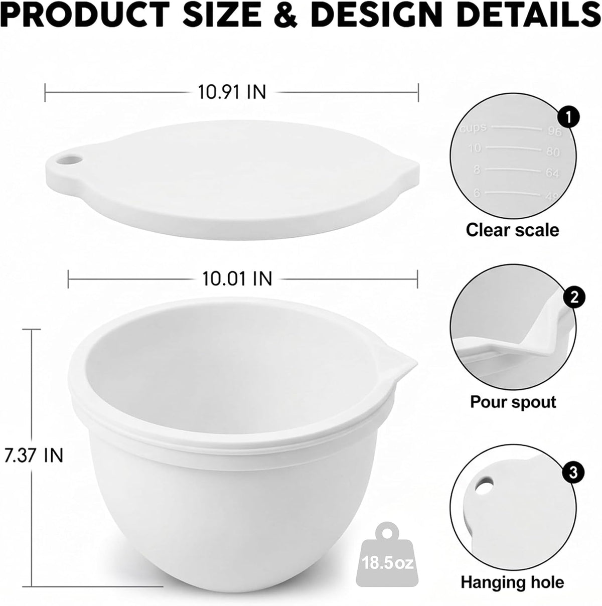 Food Grade Silicone Bowl Liner for 5 Qt KitchenAid Mixer with Lid, BPA-Free Odor-Free Easy Clean, White