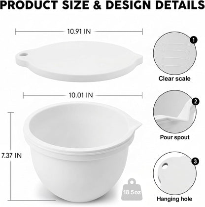 Food Grade Silicone Bowl Liner for 5 Qt KitchenAid Mixer with Lid, BPA-Free Odor-Free Easy Clean, White