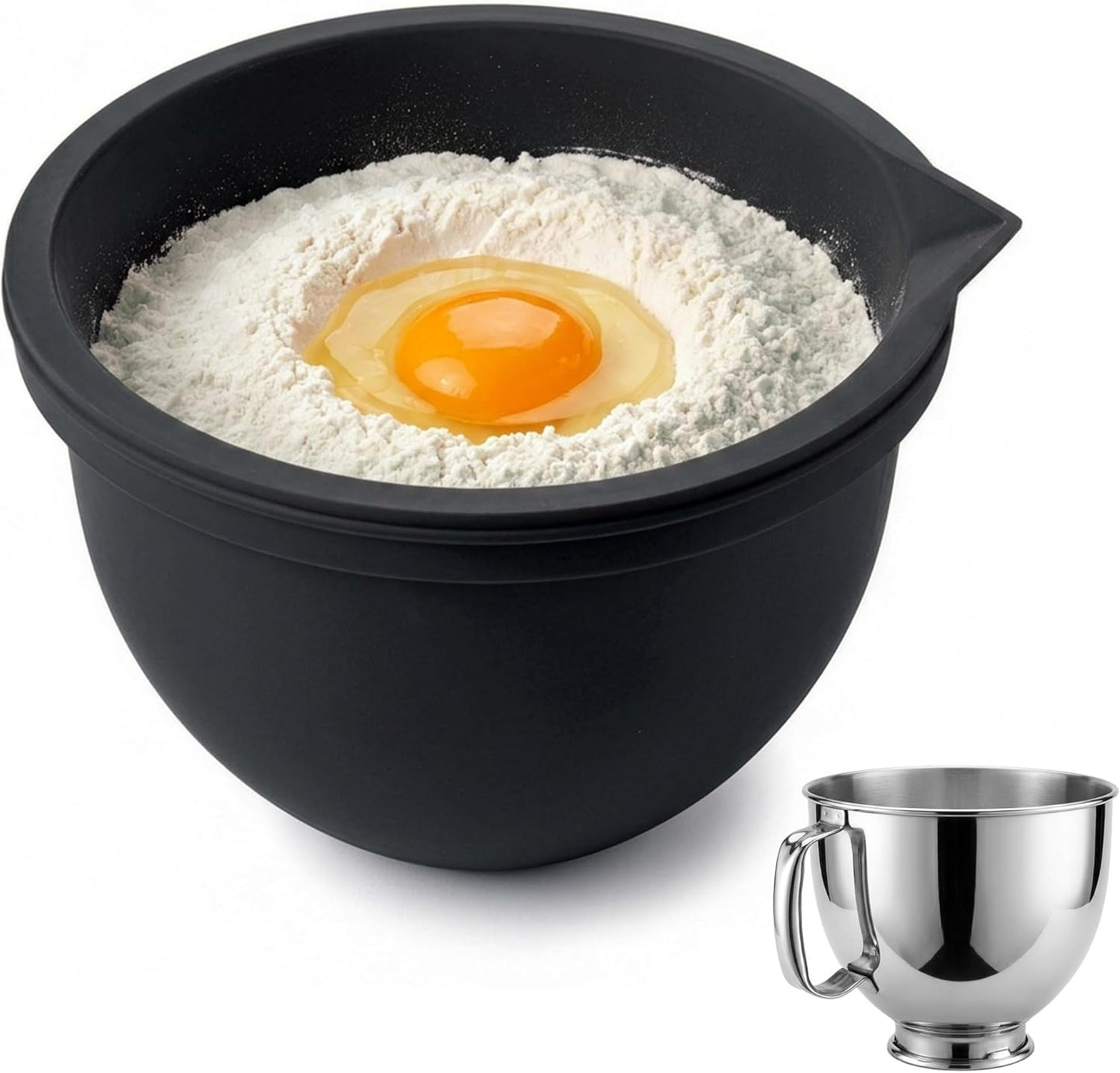 Food Grade Silicone Bowl Liner for 5 Qt KitchenAid Mixer with Lid, BPA-Free Odor-Free Easy Clean, White
