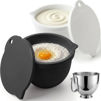 Food Grade Silicone Bowl Liner for 5 Qt KitchenAid Mixer with Lid, BPA-Free Odor-Free Easy Clean, White