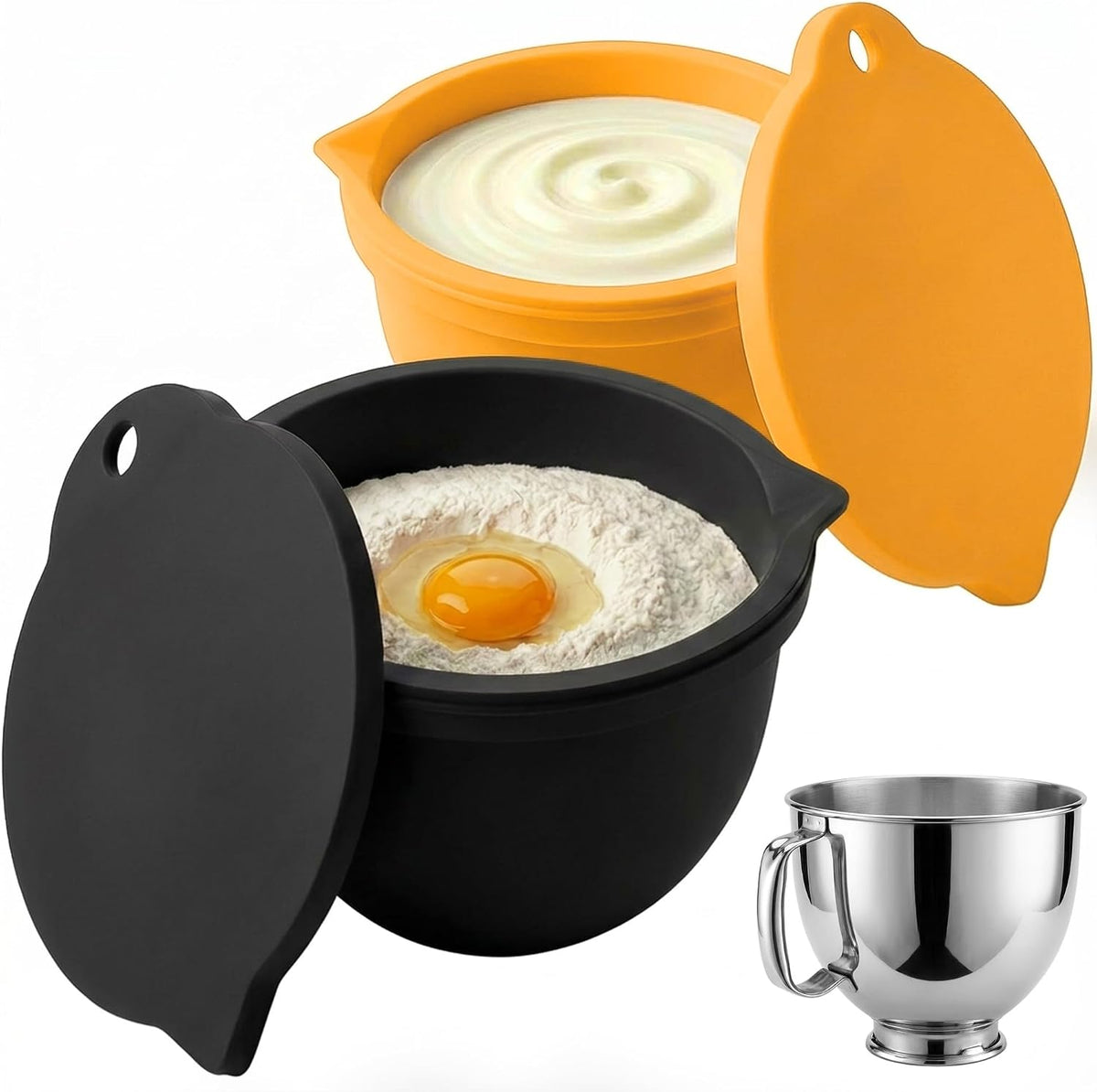Food Grade Silicone Bowl Liner for 5 Qt KitchenAid Mixer with Lid, BPA-Free Odor-Free Easy Clean, White