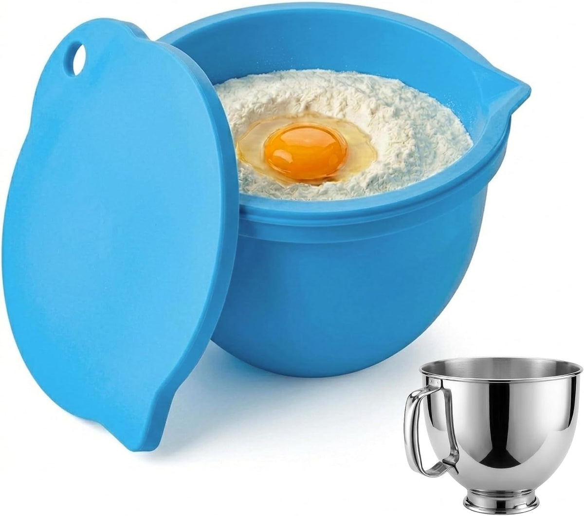 Food Grade Silicone Bowl Liner for 5 Qt KitchenAid Mixer with Lid, BPA-Free Odor-Free Easy Clean, White