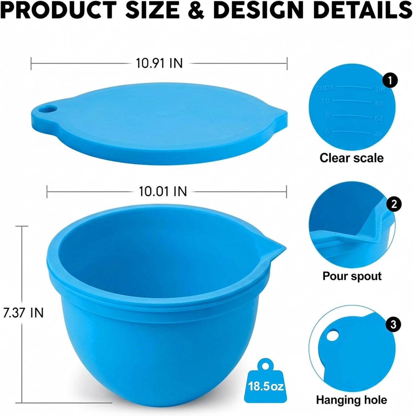 Food Grade Silicone Bowl Liner for 5 Qt KitchenAid Mixer with Lid, BPA-Free Odor-Free Easy Clean, White