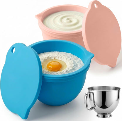 Food Grade Silicone Bowl Liner for 5 Qt KitchenAid Mixer with Lid, BPA-Free Odor-Free Easy Clean, White