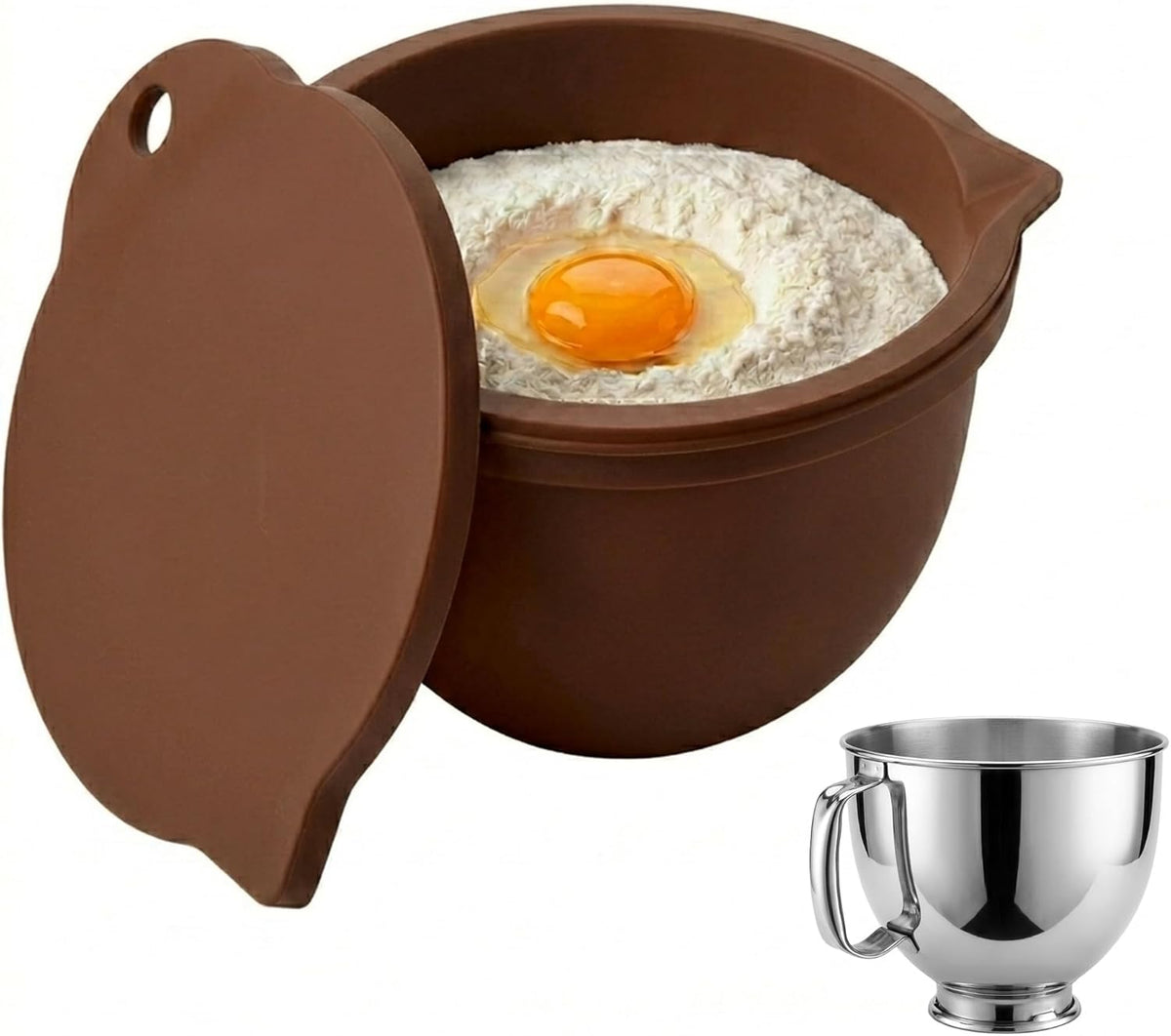 Food Grade Silicone Bowl Liner for 5 Qt KitchenAid Mixer with Lid, BPA-Free Odor-Free Easy Clean, White