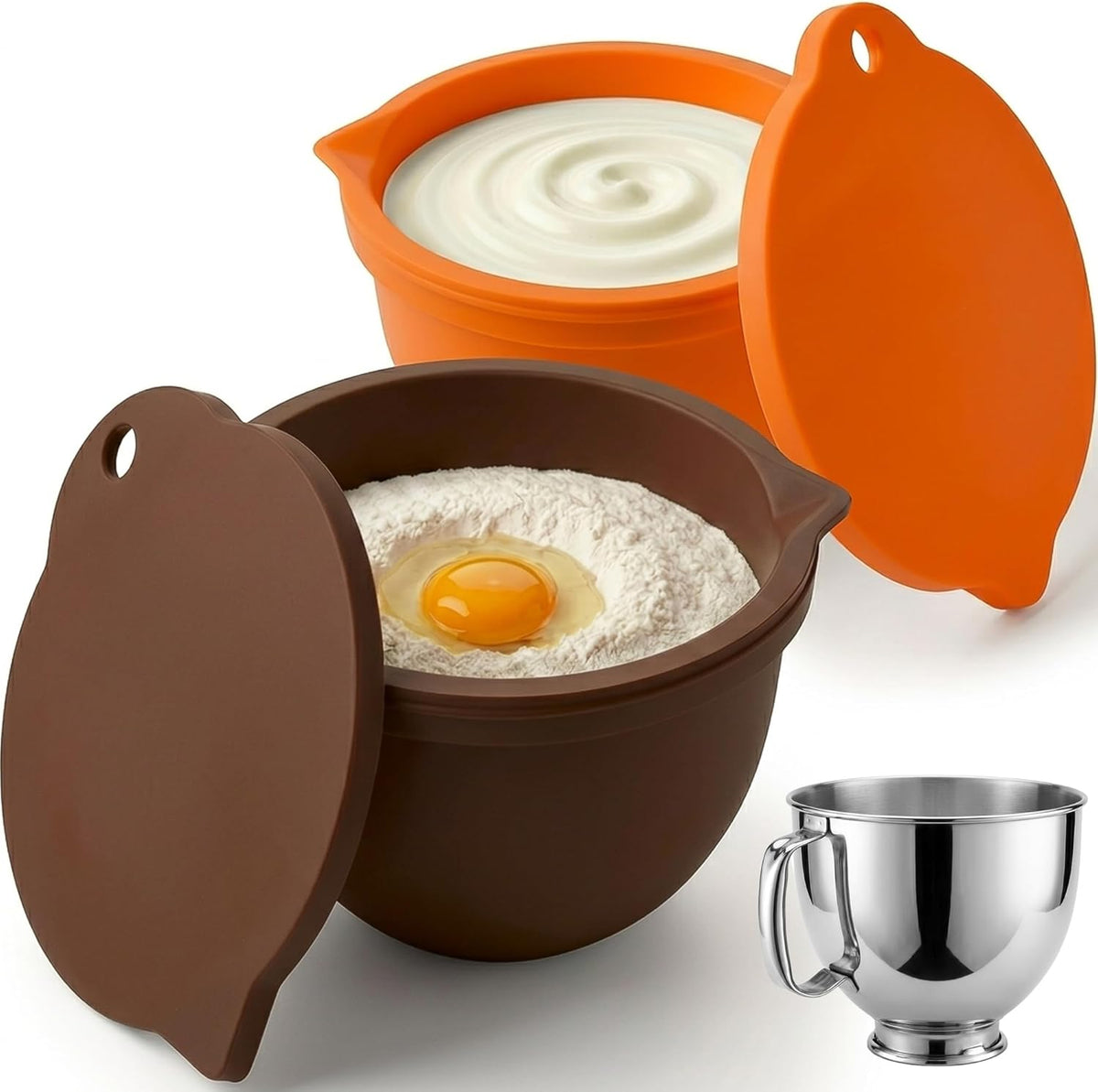 Food Grade Silicone Bowl Liner for 5 Qt KitchenAid Mixer with Lid, BPA-Free Odor-Free Easy Clean, White