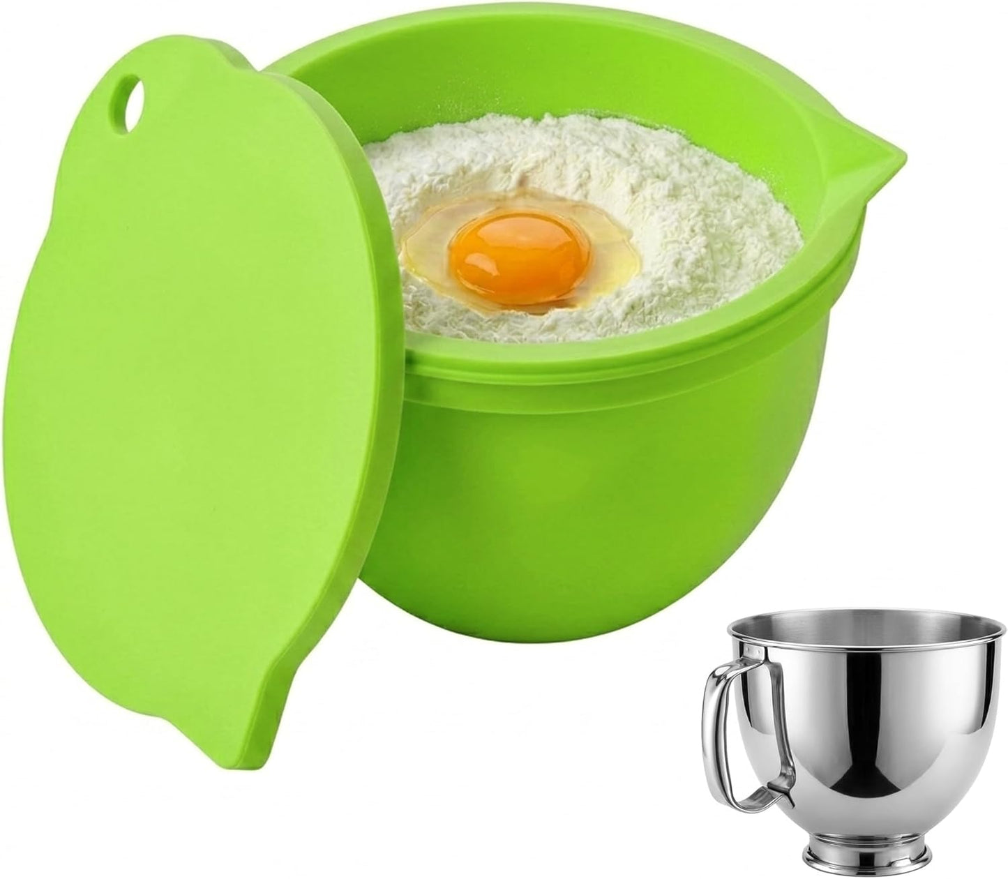 Food Grade Silicone Bowl Liner for 5 Qt KitchenAid Mixer with Lid, BPA-Free Odor-Free Easy Clean, White