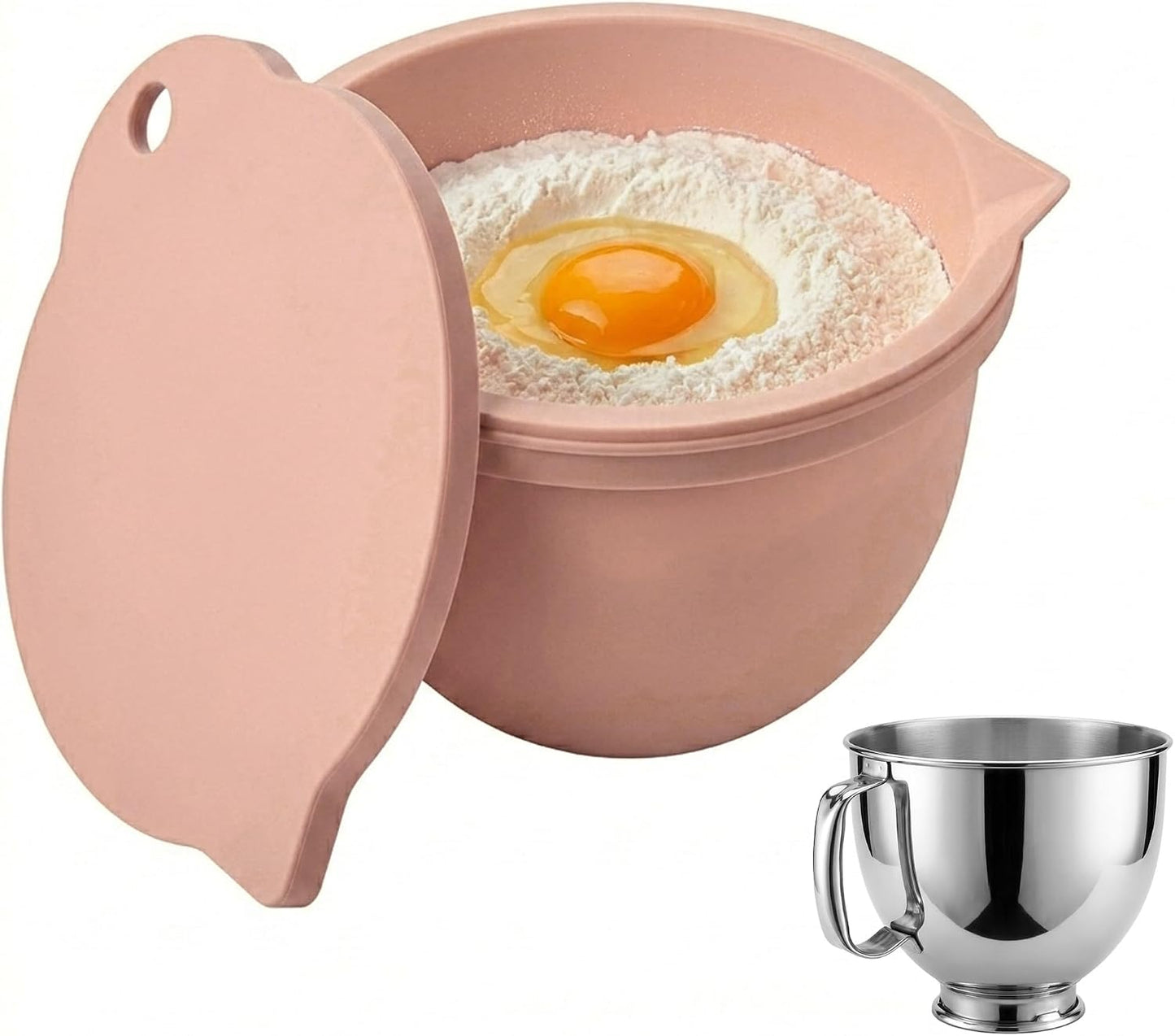 Food Grade Silicone Bowl Liner for 5 Qt KitchenAid Mixer with Lid, BPA-Free Odor-Free Easy Clean, White
