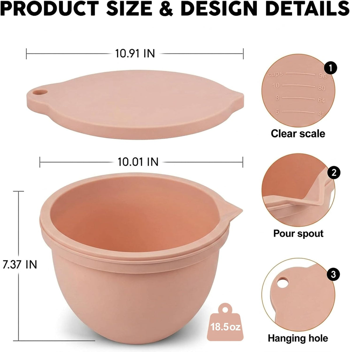 Food Grade Silicone Bowl Liner for 5 Qt KitchenAid Mixer with Lid, BPA-Free Odor-Free Easy Clean, White