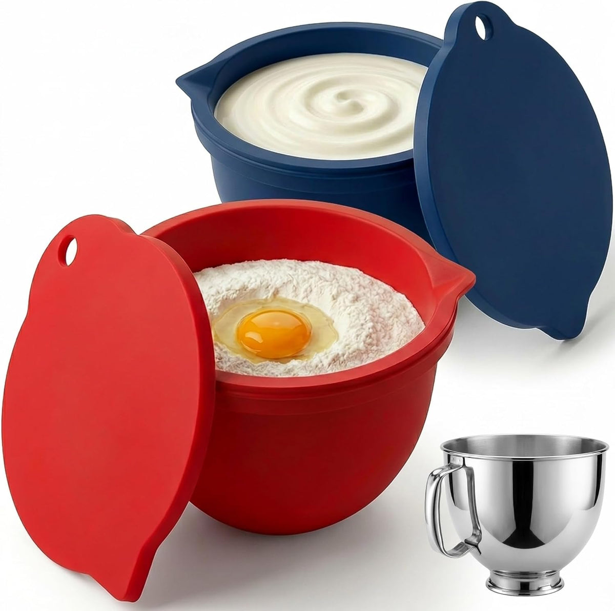 Food Grade Silicone Bowl Liner for 5 Qt KitchenAid Mixer with Lid, BPA-Free Odor-Free Easy Clean, White