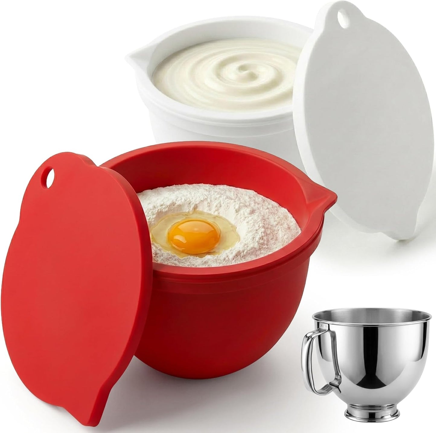 Food Grade Silicone Bowl Liner for 5 Qt KitchenAid Mixer with Lid, BPA-Free Odor-Free Easy Clean, White