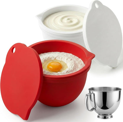 Food Grade Silicone Bowl Liner for 5 Qt KitchenAid Mixer with Lid, BPA-Free Odor-Free Easy Clean, White
