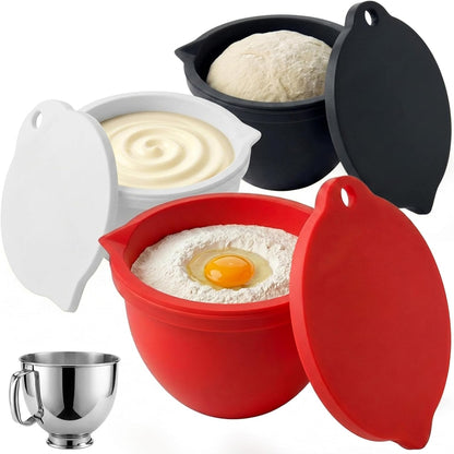 Food Grade Silicone Bowl Liner for 5 Qt KitchenAid Mixer with Lid, BPA-Free Odor-Free Easy Clean, White