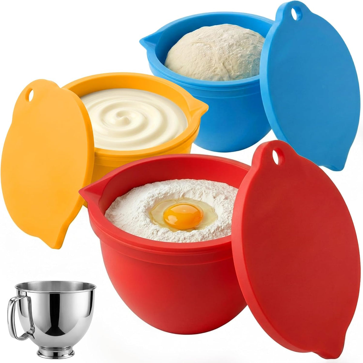 Food Grade Silicone Bowl Liner for 5 Qt KitchenAid Mixer with Lid, BPA-Free Odor-Free Easy Clean, White