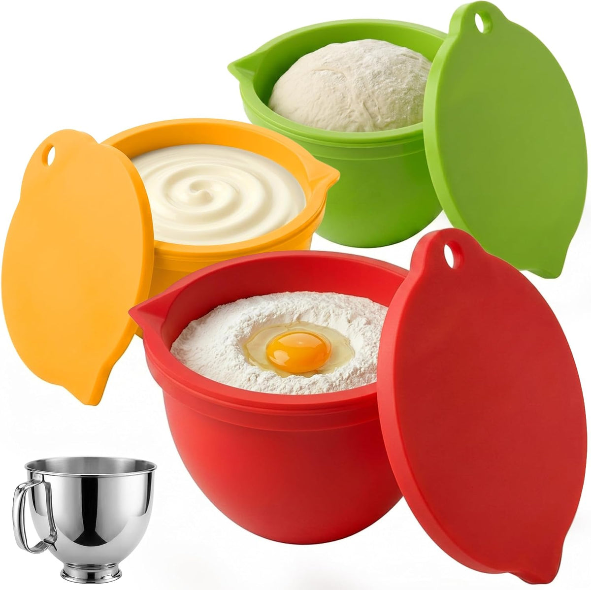 Food Grade Silicone Bowl Liner for 5 Qt KitchenAid Mixer with Lid, BPA-Free Odor-Free Easy Clean, White