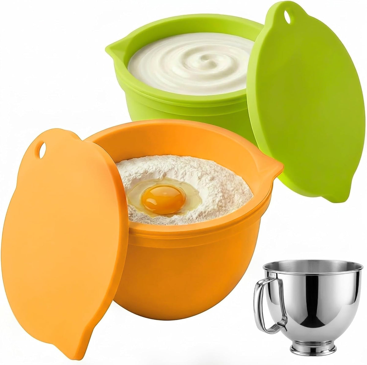 Food Grade Silicone Bowl Liner for 5 Qt KitchenAid Mixer with Lid, BPA-Free Odor-Free Easy Clean, White