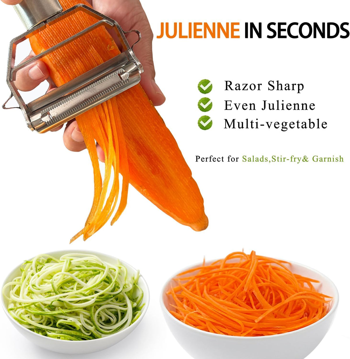 Potato Apple Vegetable Peeler Julienne Peeler for Kitchen - 3 in 1 Y Peeler for Fruit Veggie Carrot Cucumber Zucchini, Sharp Stainless Steel Peeler with Cleaning Brush