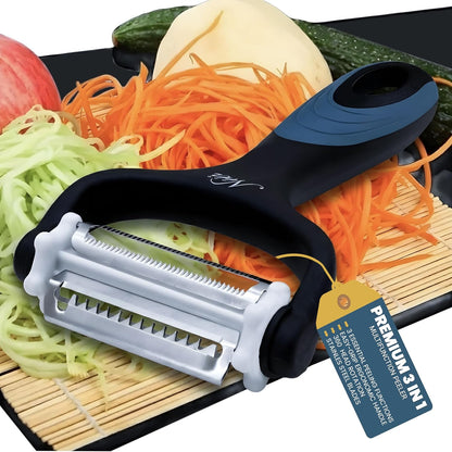 Julienne Peeler Vegetable Peeler Multifunctional Potato Cabbage Fruit Cucumber Carrot Peeler Julienne Shredder Tool Kitchen Multi-Function Stainless Steel Peeler Slicer Knife Julienne Set 3 In 1