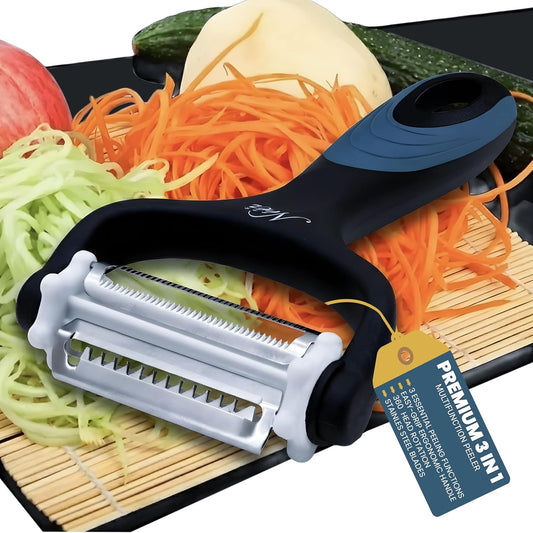 Julienne Peeler Vegetable Peeler Multifunctional Potato Cabbage Fruit Cucumber Carrot Peeler Julienne Shredder Tool Kitchen Multi-Function Stainless Steel Peeler Slicer Knife Julienne Set 3 In 1