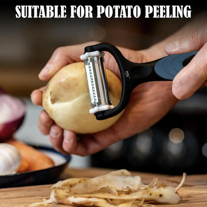 Julienne Peeler Vegetable Peeler Multifunctional Potato Cabbage Fruit Cucumber Carrot Peeler Julienne Shredder Tool Kitchen Multi-Function Stainless Steel Peeler Slicer Knife Julienne Set 3 In 1