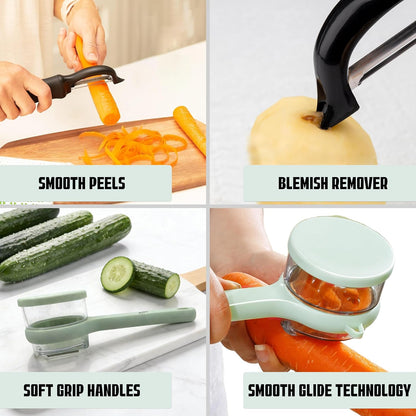 Julienne Peeler Vegetable Peeler Multifunctional Potato Cabbage Fruit Cucumber Carrot Peeler Julienne Shredder Tool Kitchen Multi-Function Stainless Steel Peeler Slicer Knife Julienne Set 3 In 1