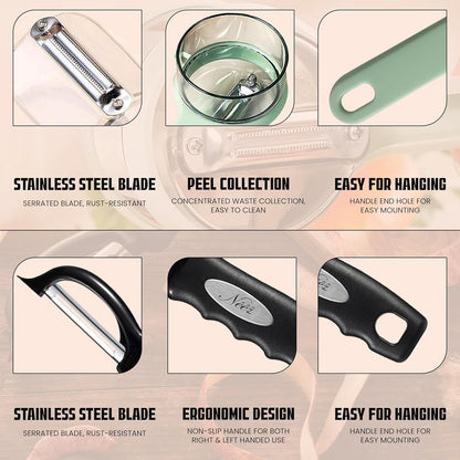 Julienne Peeler Vegetable Peeler Multifunctional Potato Cabbage Fruit Cucumber Carrot Peeler Julienne Shredder Tool Kitchen Multi-Function Stainless Steel Peeler Slicer Knife Julienne Set 3 In 1