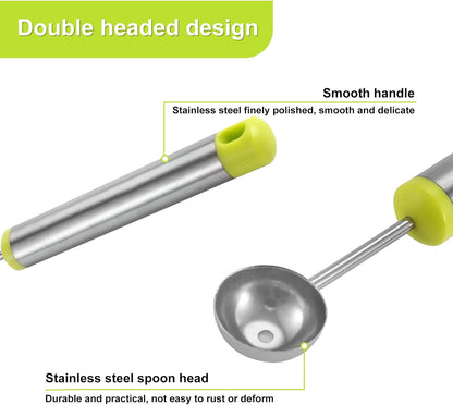 2-in-1 Stainless Steel Watermelon Fruit Cutter Slicer Tool and Melon Baller Scoop Fruit Ball Cutter Set, Dual Head Fork Knife Melon Cutter Cutting Tool.