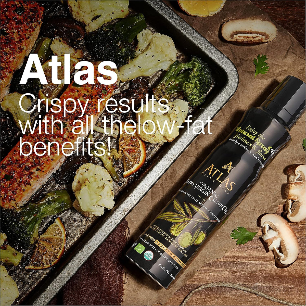 Atlas Organic Extra Virgin Olive Oil Cooking Spray, 5.4 fl oz, 3-Pack | Gourmet EVOO, Olive Oil Extra Virgin Dual Spray & Stream For Cooking, Baking & Nonstick Prep, Polyphenol-Rich, Keto-Friendly