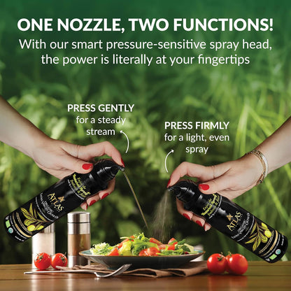 Atlas Organic Extra Virgin Olive Oil Cooking Spray, 5.4 fl oz, 3-Pack | Gourmet EVOO, Olive Oil Extra Virgin Dual Spray & Stream For Cooking, Baking & Nonstick Prep, Polyphenol-Rich, Keto-Friendly