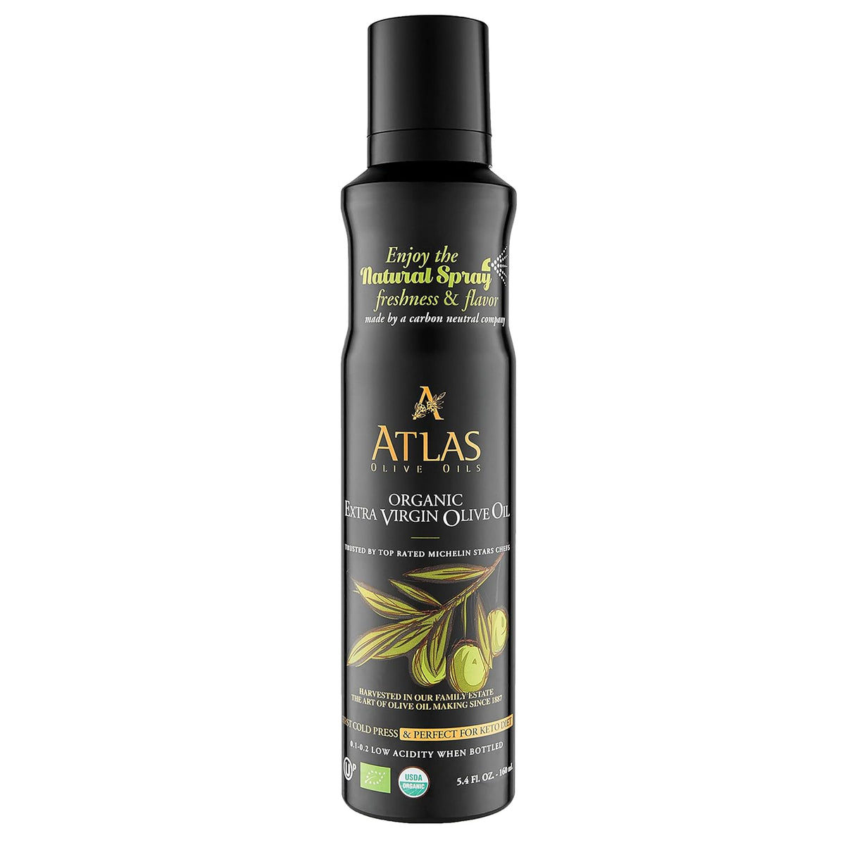Atlas Organic Extra Virgin Olive Oil Cooking Spray, 5.4 fl oz, 3-Pack | Gourmet EVOO, Olive Oil Extra Virgin Dual Spray & Stream For Cooking, Baking & Nonstick Prep, Polyphenol-Rich, Keto-Friendly