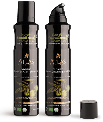 Atlas Organic Extra Virgin Olive Oil Cooking Spray, 5.4 fl oz, 3-Pack | Gourmet EVOO, Olive Oil Extra Virgin Dual Spray & Stream For Cooking, Baking & Nonstick Prep, Polyphenol-Rich, Keto-Friendly