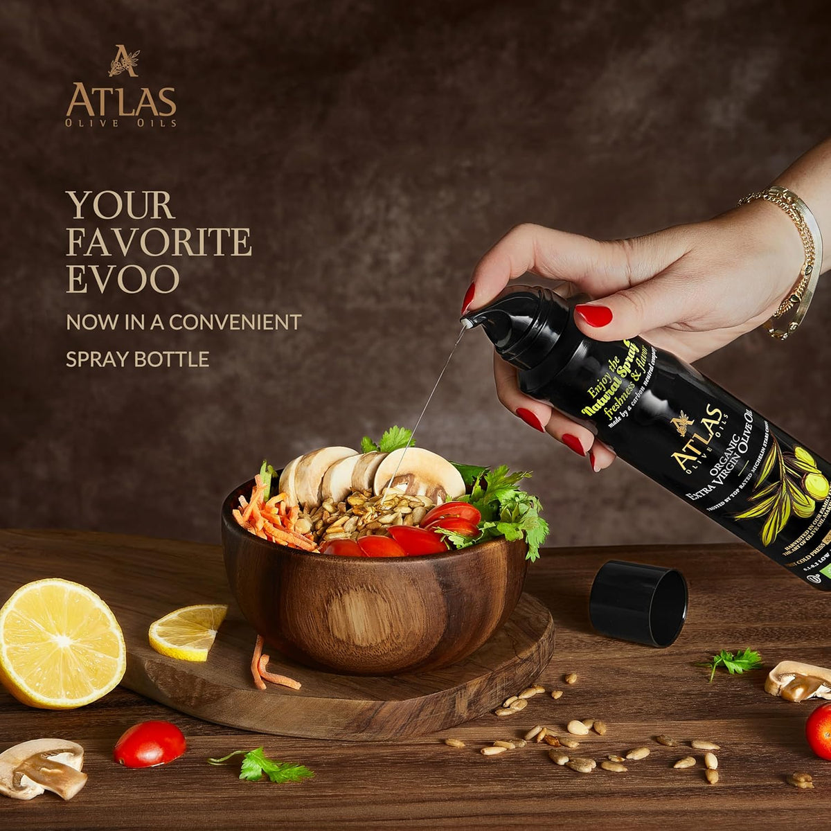 Atlas Organic Extra Virgin Olive Oil Cooking Spray, 5.4 fl oz, 3-Pack | Gourmet EVOO, Olive Oil Extra Virgin Dual Spray & Stream For Cooking, Baking & Nonstick Prep, Polyphenol-Rich, Keto-Friendly