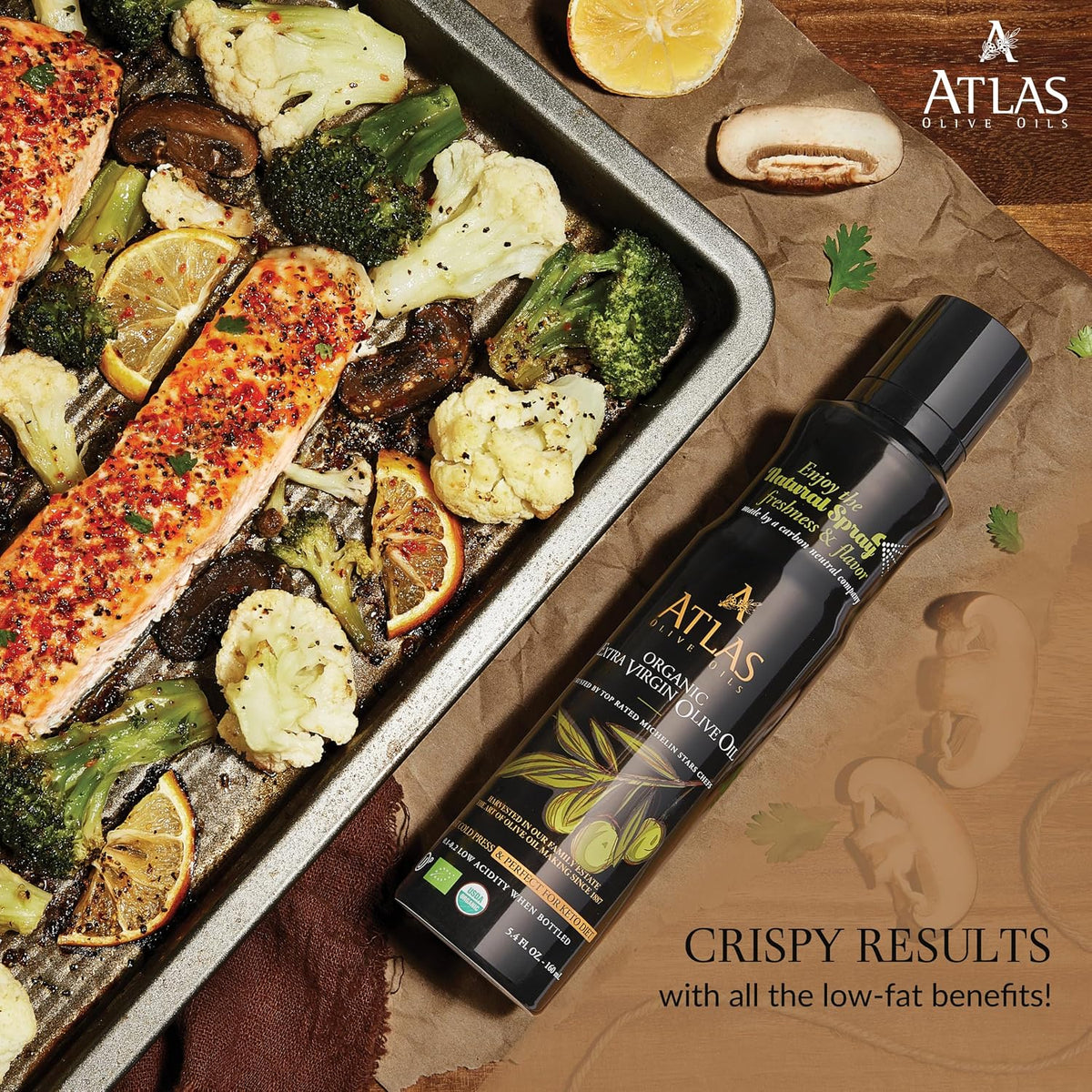 Atlas Organic Extra Virgin Olive Oil Cooking Spray, 5.4 fl oz, 3-Pack | Gourmet EVOO, Olive Oil Extra Virgin Dual Spray & Stream For Cooking, Baking & Nonstick Prep, Polyphenol-Rich, Keto-Friendly