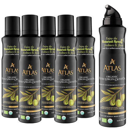 Atlas Organic Extra Virgin Olive Oil Cooking Spray, 5.4 fl oz, 3-Pack | Gourmet EVOO, Olive Oil Extra Virgin Dual Spray & Stream For Cooking, Baking & Nonstick Prep, Polyphenol-Rich, Keto-Friendly